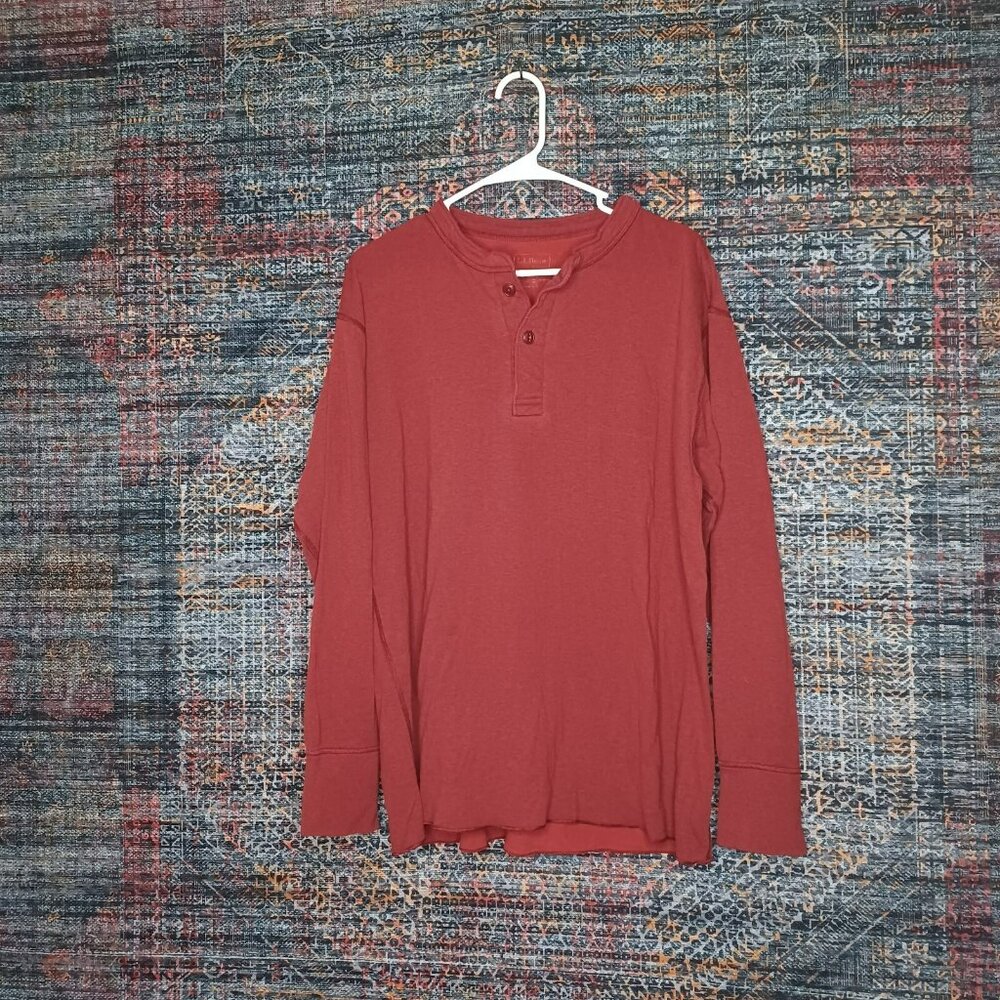 LL Bean mens red River Driver Wool Blend henley shirt L